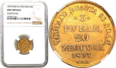 Poland XIX century / Russia
POLSKA/ POLAND/ POLEN/ RUSSIA/ RUSSLAND/ РОССИЯ

Polska XlX w./Russia. 3 Rubel (Rouble) = 20 zlotych 1837 ПД, Petersbur...