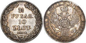 Poland XIX century / Russia 
POLSKA/ POLAND/ POLEN/ RUSSIA/ RUSSLAND/ РОССИЯ

Polska XlX w./Russia. 1 1/2 Rubel (Rouble) = 10 zlotych 1834 НГ, Pete...