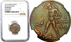 World coins
Austria. Austria. Francis Joseph I (1848-1916). PROBE / ESSAI  copper crown 1914 NGC XF (MAX)
Rzadka moneta próbna Karla Goetza wybita w...