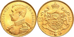 World coins 
Belgium. Albert I (1909-1934) 20 Francs 1914 
Pięknie zachowana moneta. Niewielkie zadrapanie rantu.Friedberg 421 
Waga/Weight: 6,44 g...