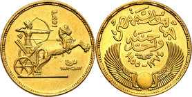 World coins 
Egypt. Funt (Pound) 1955 
Piękny egzemplarz. Kilka mikrorysek.Friedberg 115
Waga/Weight: 8,50 g Au .875 Metal: Średnica/diameter: 24 m...