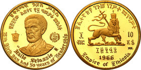 World coins 
Ethiopia. Haile Selassie 10 dollars 1966 
Moneta wybita na 10 urodziny cesarza Haile Selassie 1930-1974.Menniczy egzemplarz.Friedberg 3...
