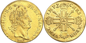 World coins 
France. Ludwik XIV (1643-1715). 1 Louis dor 1702 A, Paris 
Bardzo ładny egzemplarz z dużą ilością połysku menniczego.KM 334.1; Friedber...