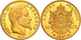 World coins 
France. Napoleon III (1852-1870). 50 Francs 1867 BB, Strassbourg - RARE 
Pięknie zachowana, rzadka moneta. Nakład zaledwie 2,000 sztuk....