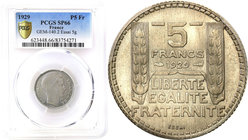 World coins 
France. PROBE ESSAI. 5 Francs 1929 PCGS SP66 (MAX) - RARITY R3 
Aw.: Głowa Republiki z krótkimi włosami po prawej, u dołu sygnatura P. ...