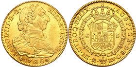 World coins 
Spain Carlos III (1759-1780). 4 Escudos 1786 M-DV 
Ładny egzemplarz, wytarte najwyższe elementy monety.KM 418.1 a; Friedberg 284
Waga/...