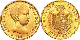 World coins 
Spain. Alfonso XIII. 20 Pesetas 1890 
Piękny egzemplarz. Dużo połysku menniczego. Delikatna wiekowa patyna.Friedberg 345
Waga/Weight: ...