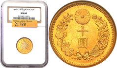 World coins 
Japan. 10 Yen Yr. 41 (1908) NGC MS64 
Piękny, menniczy egzemplarz z połyskiem na całej powierzchni. Rzadka i poszukiwana moneta, zwłasz...