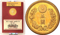 World coins 
Japan. 5 Yen Yr. 31 (1898) NGC MS63 
Idealnie zachowany egzemplarz. Wysoka nota gradingowa. Rzadka moneta.KM Y32; Friedberg 52
Waga/We...