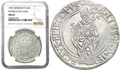 World coins
Germany, Hameln - city. Taler (thaler) 1555 NGC MS63 (MAX) - RARITY
Aw.: Herb miasta na tarczy na tle kościoła, powyżej skrócona data. W...
