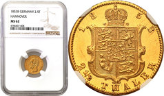 World coins 
Germany. Georg V. (1851-1866) 2,5 Taler (thaler) 1853 B Hannover NGC MS62 
Piękny menniczy egzemplarz, dużo połysku menniczego i wiekow...