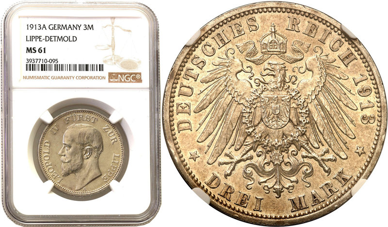 World coins 
Germany, Lippe. Leopold IV (1905-1918). 3 Mark 1913 A, Berlin NGC ...
