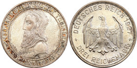World coins 
Germany. Weimar, 3 Mark 1927 F, Uniwersytet Tubingen 
Wybite na 450-lecie Uniwersytetu w Tübingen.Piękny, menniczy egzemplarz. Kolorowa...