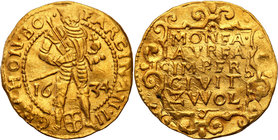 World coins 
Netherlands, Zwolle. Ferdynand II (1619-1637). Ducat (Dukaten) 1634 
Wspaniale zachowany egzemplarz, połysk menniczy, delikatnie niedob...