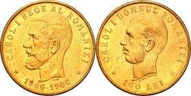 World coins
Romania. Karol I. 100 lei 1906, Bruksela - RARE
Moneta wybita na 40 rocznicę wstąpienia na tron.Delikatny połysk. Drobne uderzenia w tle...