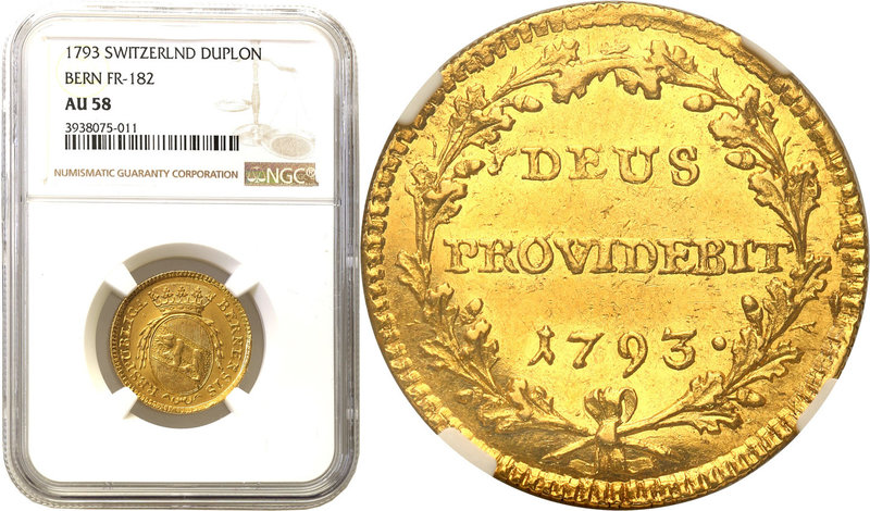 World coins 
Switzerland. Duplone, Bern, 1793 NGC AU58 
Wspaniale zachowany eg...