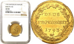 World coins 
Switzerland. Duplone, Bern, 1793 NGC AU58 
Wspaniale zachowany egzemplarz, intensywny połysk menniczy. Rzadka moneta w takim stanie zac...