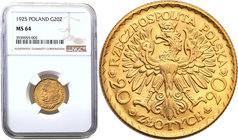 Poland II Republic - Circulation coins
POLSKA/ POLAND/ POLEN

Poland. 20 zlotych Boleslaw the Brave / Chrobry 1925 NGC MS64 (MAX) DESTRUKT 
Bardzo...