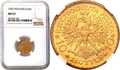 Poland II Republic - Circulation coins
POLSKA/ POLAND/ POLEN

Poland. 10 zlotych 1925 Boleslaw the Brave / Chrobry NGC MS67 (MAX) 
Najwyższa nota ...