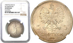Poland II Republic - Circulation coins
POLSKA/ POLAND/ POLEN

Poland. 5 zlotych 1928 Nike no mint mark NGC AU 
Bardzo ładny, świeży egzemplarz. De...
