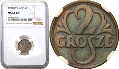 Poland II Republic - Circulation coins
POLSKA/ POLAND/ POLEN

Poland. 2 grosze 1928 NGC MS66 BN (MAX) 
Najwyższa nota gradingowa na świecie.Piękny...