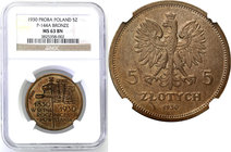 Probe coins of the Second Polish Republic
POLSKA / POLAND / POLEN / PROBE / PATTERN / SPECIMEN

PROBE / ESSAI  Bronze 5 zlotych 1930 Sztandar NGC M...