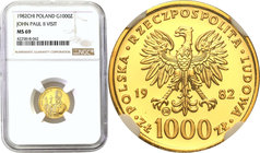Gold coins Polish People's Republic (PRL)
POLSKA/ POLAND/ POLEN/ GOLD

PRL. 1.000 zlotych 1982 Jan Paul II, normal strike NGC MS69 (2 MAX) 
Druga ...
