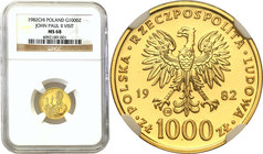 Gold coins Polish People's Republic (PRL)
POLSKA/ POLAND/ POLEN/ GOLD

PRL. 1.000 zlotych 1982 Jan Paul II, normal strike NGC MS68 
Moneta wybita ...