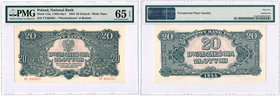 Banknotes
POLSKA/ POLAND/ POLEN / PAPER MONEY / BANKNOTE

PRL. 20 zlotych 1944 ser YY OBOWIAZKOWE PMG 65 EPQ 
Wyśmienity egzemplarz w gradingu PMG...