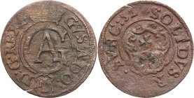 Gustavus Adolphus
Szwecja / Sweden / Schweden / Suède / Sverige

Gustaw II Adolf (1611-1632) Szelag 1633, Elblag / Elbing 
Aw. W obwódce perełkowe...