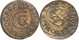 Charles X Gustav
Szwecja / Sweden / Schweden / Suède / Sverige

Karol X Gustaw (1654-1660). Szelag 1655, Livonia 
Aw.: W obwódce sznurowej pod kor...