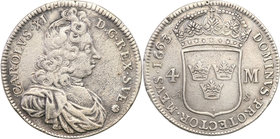 Charles XI of Sweden
Szwecja / Sweden / Schweden / Suède / Sverige

Karol XI (1660-1697). 4 Mark (Marki) 1693, Stockholm 
Aw.: Popiersie władcy w ...