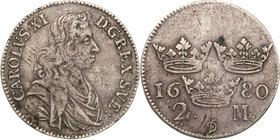 Charles XI of Sweden
Szwecja / Sweden / Schweden / Suède / Sverige

Karol XI (1660-1697). 2 Mark (Marki) 1680, Stockholm 
Aw.: Popiersie władcy wp...