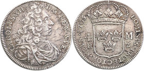 Charles XII of Sweden
Szwecja / Sweden / Schweden / Suède / Sverige

Karol XII (1697-1718). 4 Mark (Marki) 1705, Stockholm - RARE 
Aw.: Popiersie ...