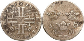 Frederick I of Sweden
Szwecja / Sweden / Schweden / Suède / Sverige

Fryderyk I (1720 -1751) 5 öre 1749, Stockholm 
Aw.: Krzyż zbudowany z liter F...