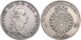Gustav III of Sweden
Szwecja / Sweden / Schweden / Suède / Sverige

Gustaw III (1771-1792). Riksdaler 1780, Stockholm 
Aw.: Głowa władcy w prawoW ...