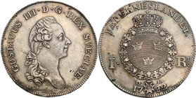 Gustav III of Sweden
Szwecja / Sweden / Schweden / Suède / Sverige

Gustaw III (1771-1792), Riksdaler 1782, Stockholm 
Aw.: Głowa władcy w prawoW ...
