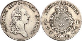 Gustav III of Sweden
Szwecja / Sweden / Schweden / Suède / Sverige

Gustaw III (1771-1792). 2/3 riksdaler 1776, Stockholm 
Aw.: Głowa władcy w pra...