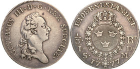 Gustav III of Sweden
Szwecja / Sweden / Schweden / Suède / Sverige

Gustaw III (1771-1792). 1/3 riksdaler 1777, Stockholm 
Aw.: Głowa władcy w pra...