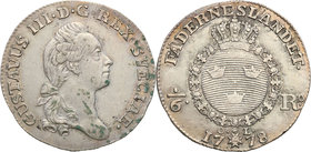Gustav III of Sweden
Szwecja / Sweden / Schweden / Suède / Sverige

Gustaw III (1771-1792) 1/6 riksdaler 1778 Stockholm 
Aw.: Głowa władcy w prawo...