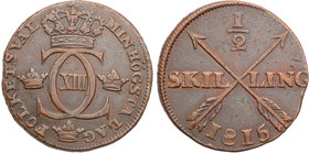 Charles XIII of Sweden
Szwecja / Sweden / Schweden / Suède / Sverige

Karol XIII (1805-1818). 1/2 skilling 1815 Avesta 
Aw.: Ukoronowane dwie lite...