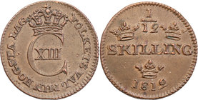 Charles XIII of Sweden
Szwecja / Sweden / Schweden / Suède / Sverige

Karol XIII (1805-1818). 1/12 skilling 1812 Avesta 
Aw.: Ukoronowana litera C...