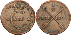 Charles XIV John of Sweden
Szwecja / Sweden / Schweden / Suède / Sverige

Karol XIV( 1818-1844). 1/2 skilling 1828 Avesta 
Aw.: Ukoronowana litera...