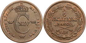 Charles XIV John of Sweden
Szwecja / Sweden / Schweden / Suède / Sverige

Karol XIV (1818-1844). 1/6 skilling 1836, Stockholm 
Aw.: Ukoronowany he...
