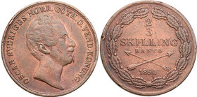 Oscar I of Sweden
Szwecja / Sweden / Schweden / Suède / Sverige

Oskar I (1844-1859). 2/3 skilling 1854, Stockholm 
Aw.: Głowa władcy w prawoW oto...