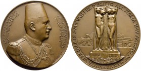 ÄGYPTEN 
 Fuad, 1917-1936 
 Bronzemedaille 1927. Auf den Besuch des Königs in Italien. Stempel von Mistruzzi. 187.81 g. Selten. / Rare. Fast FDC / A...