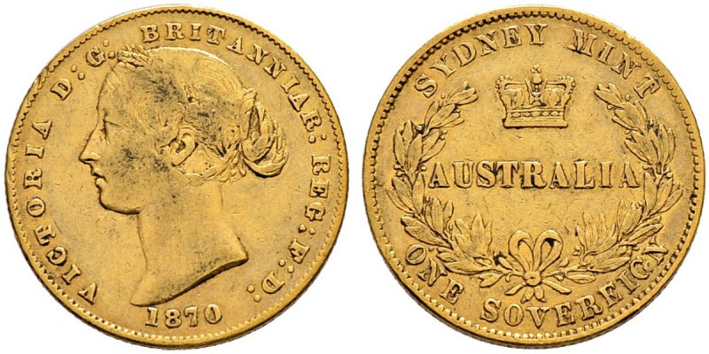 AUSTRALIEN 
 Victoria, 1837-1901. 
 Sovereign 1870, Sydney. 7.95 g. Schl. 822....