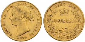 AUSTRALIEN 
 Victoria, 1837-1901. 
 Sovereign 1870, Sydney. 7.95 g. Schl. 822. Fr. 10. Fast sehr schön-sehr schön / Almost very fine-very fine.