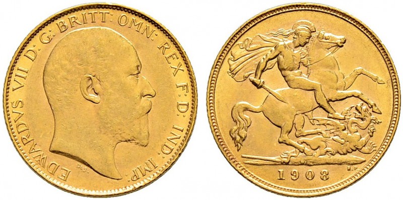 AUSTRALIEN 
 Edward VII. 1901-1911. 
 Half sovereign 1908, Perth. 3.99 g. S. 3...