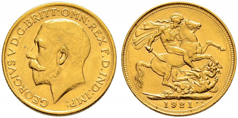 AUSTRALIEN 
 George V. 1910-1936. 
 Sovereign 1921, Sydney. 7.98 g. S. 4003. F...